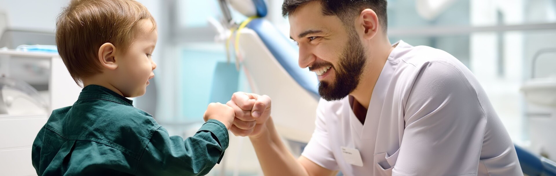 Happy dentist and kid